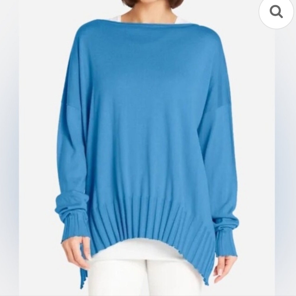 Planet by Lauren G Boatneck Rib Sweater in blue Marina Size OS